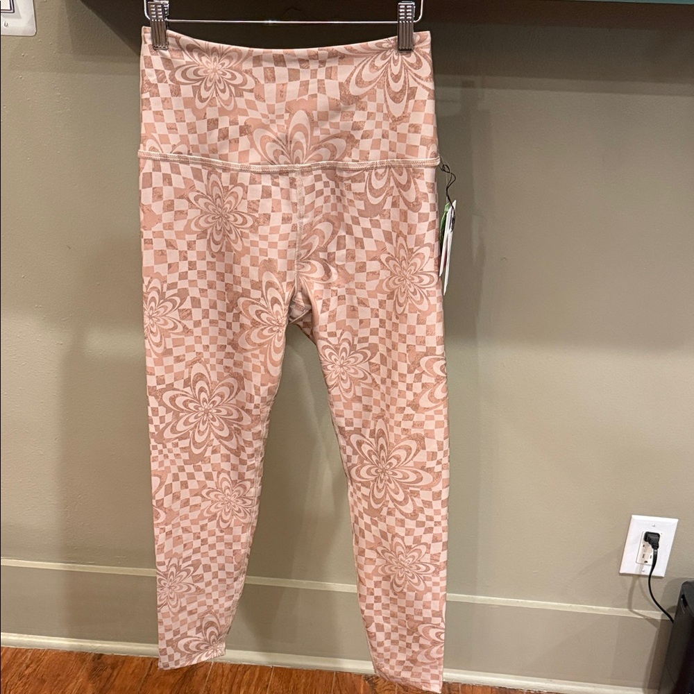 Beyond Yoga Blush Floral Checker Leggings